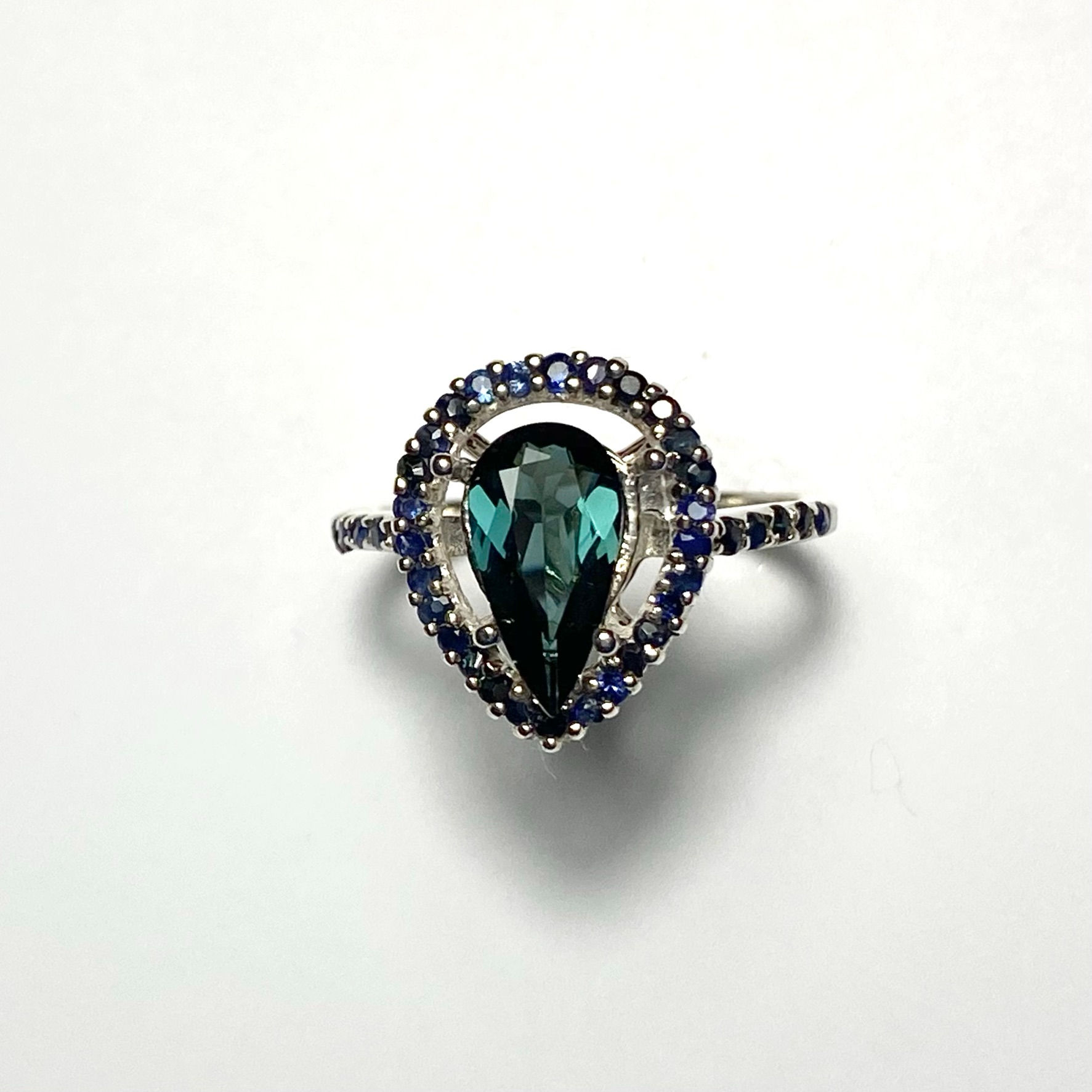 1ct Natural Indicolite tourmaline 925 Silver / Gold/ halo ring