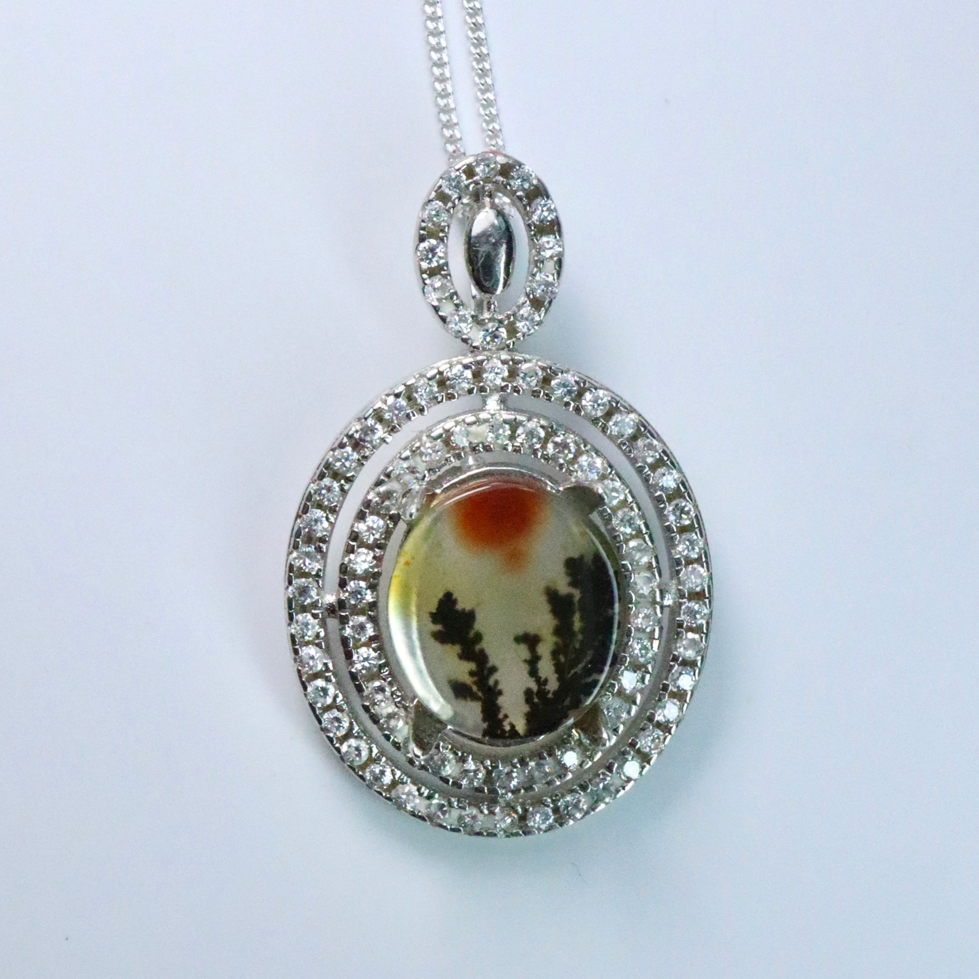 Natural Scenic Dendritica agate 925 Silver / Gold pendant on chain