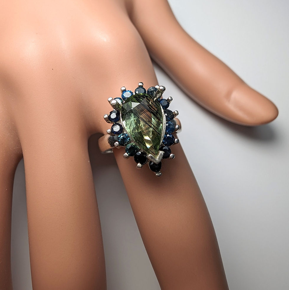 縮圖：1.98ct Natural Rutile Peridot with Ludwigite 925 Silver / Gold/ Platinum ring