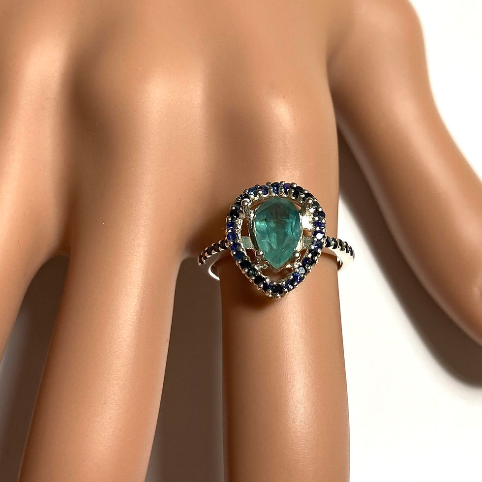 Miniatura: 1.2cts Natural Blue Grandidierite 925 Silver / Gold halo ring