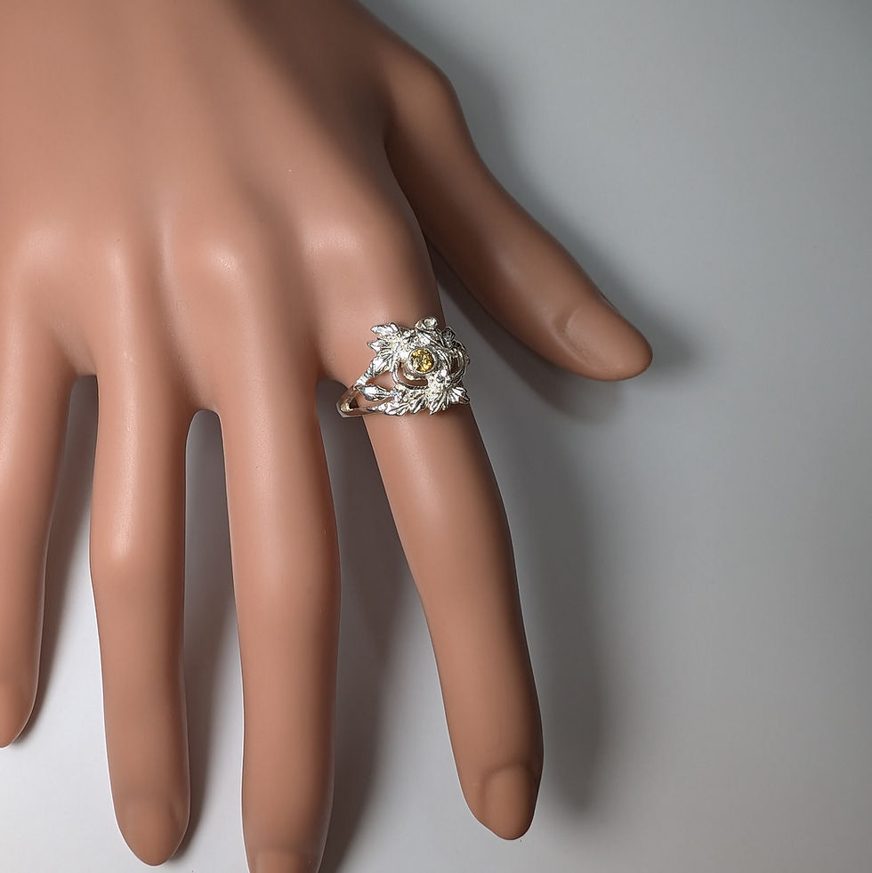 Miniatura: Natural champagne brown diamond 925 Silver, Gold engagement baroque ring