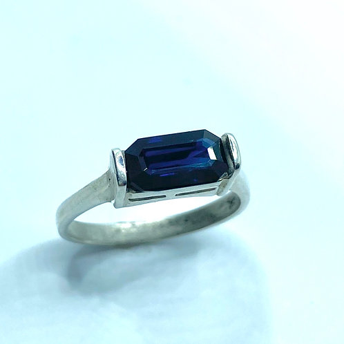 Natural Kashmir sapphire Royal blue 925 Silver / Gold/ east west unisex ring