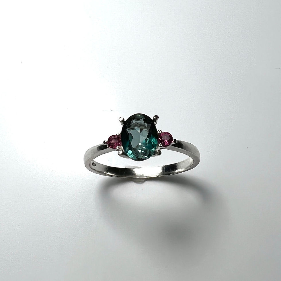 Miniatura: Certified 0.9ct Natural Indicolite tourmaline 925 Silver / Gold ring