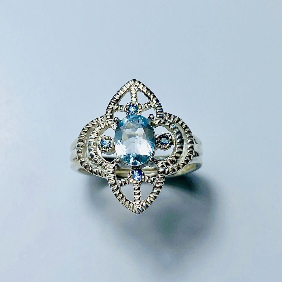 Thumbnail: Natural aqua blue Aquamarine Silver/ Gold /Platinum engagement ring