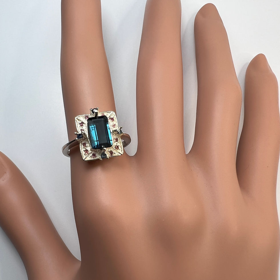 Миниатюра: Certified 1.3ct Natural Indicolite tourmaline 925 Silver / Gold ring