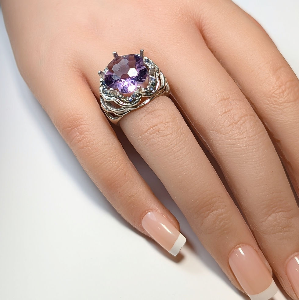 Miniature : 6ct Natural purple Amethyst flower 925 Silver / Gold/ Platinum ring