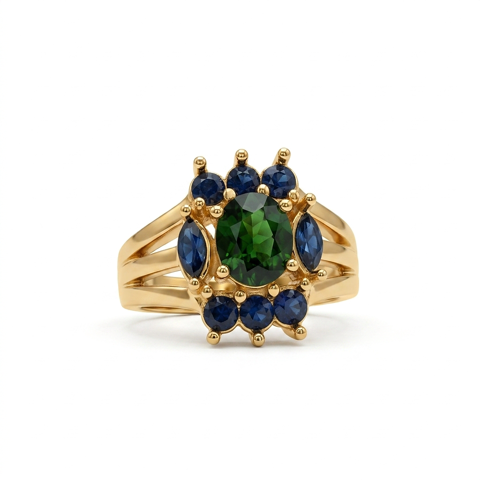 Miniature : 1.35cts Natural vivid green Chrome Diopside ring 925 Silver, Gold, Platinum
