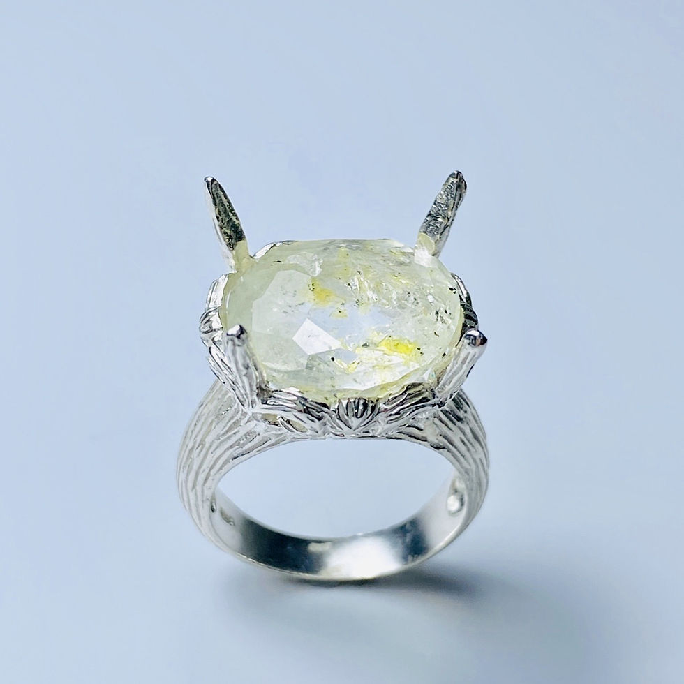 Miniatura: 11.1ct Natural petroleum quartz Golden Enhydros 925 Silver ring