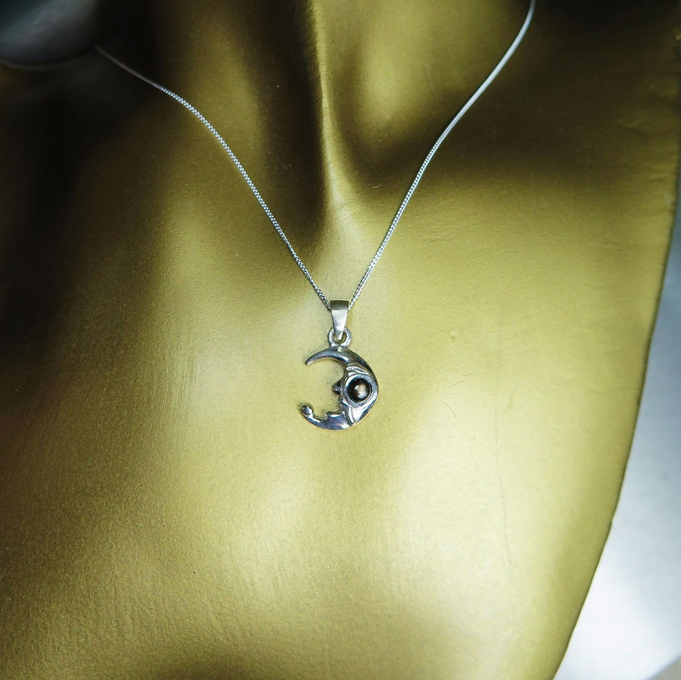 Thumbnail: Natural Black Star Sapphire Silver / Gold / Platinum moon luna pendant