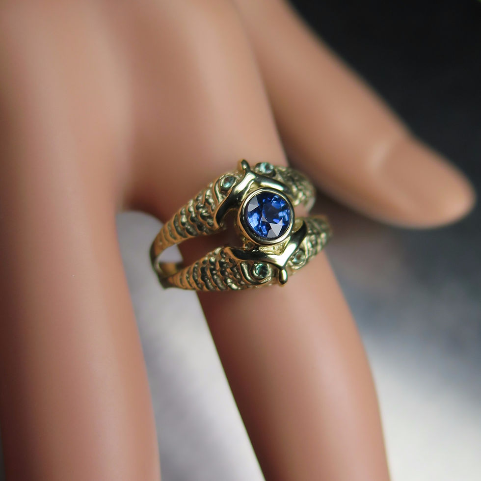縮圖：0.4ct Natural Cornflower Blue Sapphire 925 Silver/ Gold unisex owl ring
