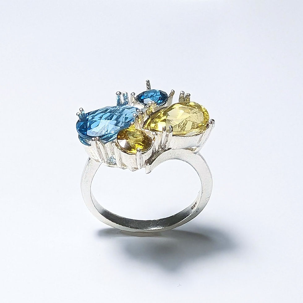 Thumbnail: Natural heliodor beryl, Topaz, Sphene 925 Silver / Gold/ Platinum ring