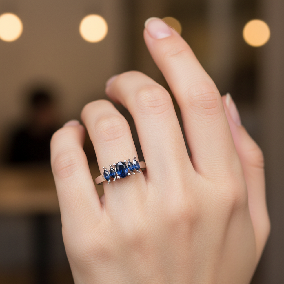 Thumbnail: 0.45ct Natural royal blue sapphire ring 925 Silver, Gold, Platinum