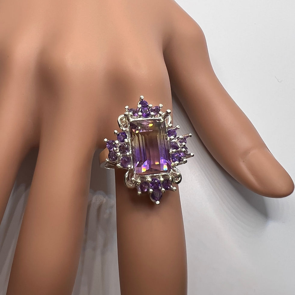 Thumbnail: 5cts Natural Bi-colour Ametrine baguette cut 925 Silver / Gold/ Platinum ring