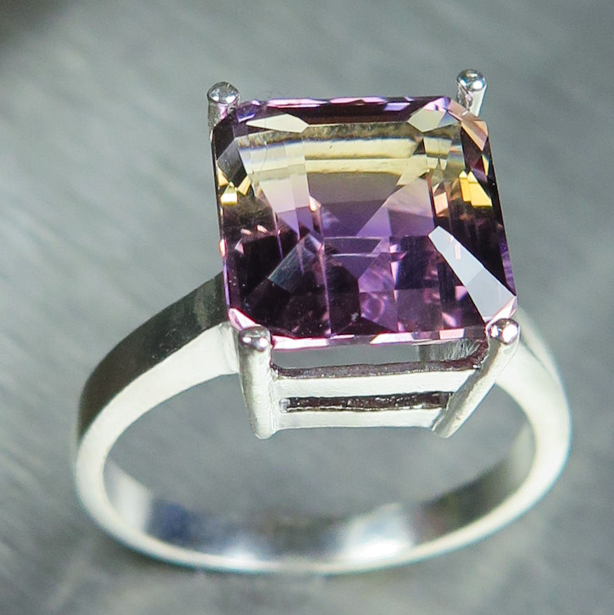 Miniature : 6.40cts Natural Bi-colour Ametrine 925 Silver / Gold/ Platinum ring