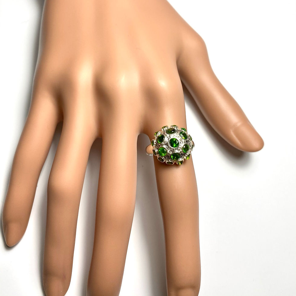 縮圖：Natural Chrome Diopside 925 Silver / Gold sea urchins virus molecule unisex ring