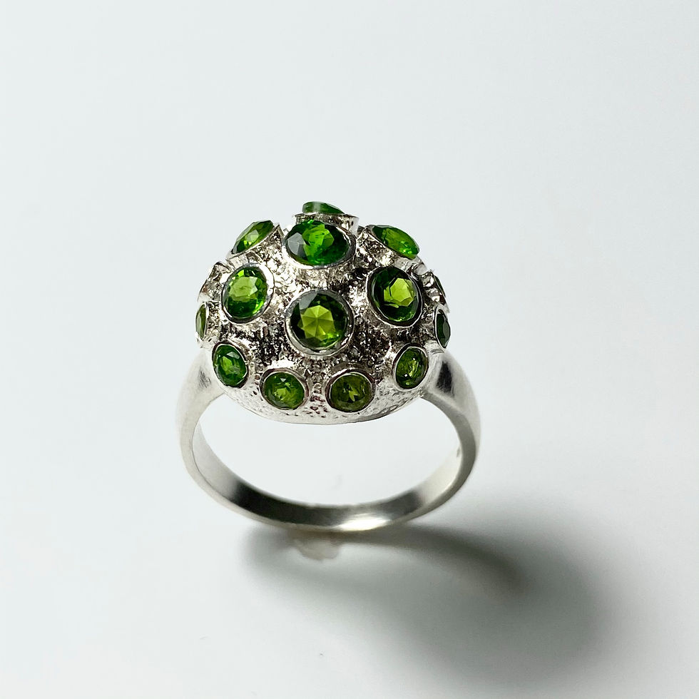 縮圖：Natural Chrome Diopside 925 Silver / Gold sea urchins virus molecule unisex ring
