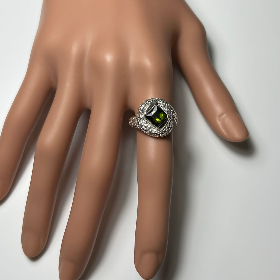 縮圖：1.55ct Natural Green tourmaline 925 Silver / Gold/ solitaire ray pattern ring