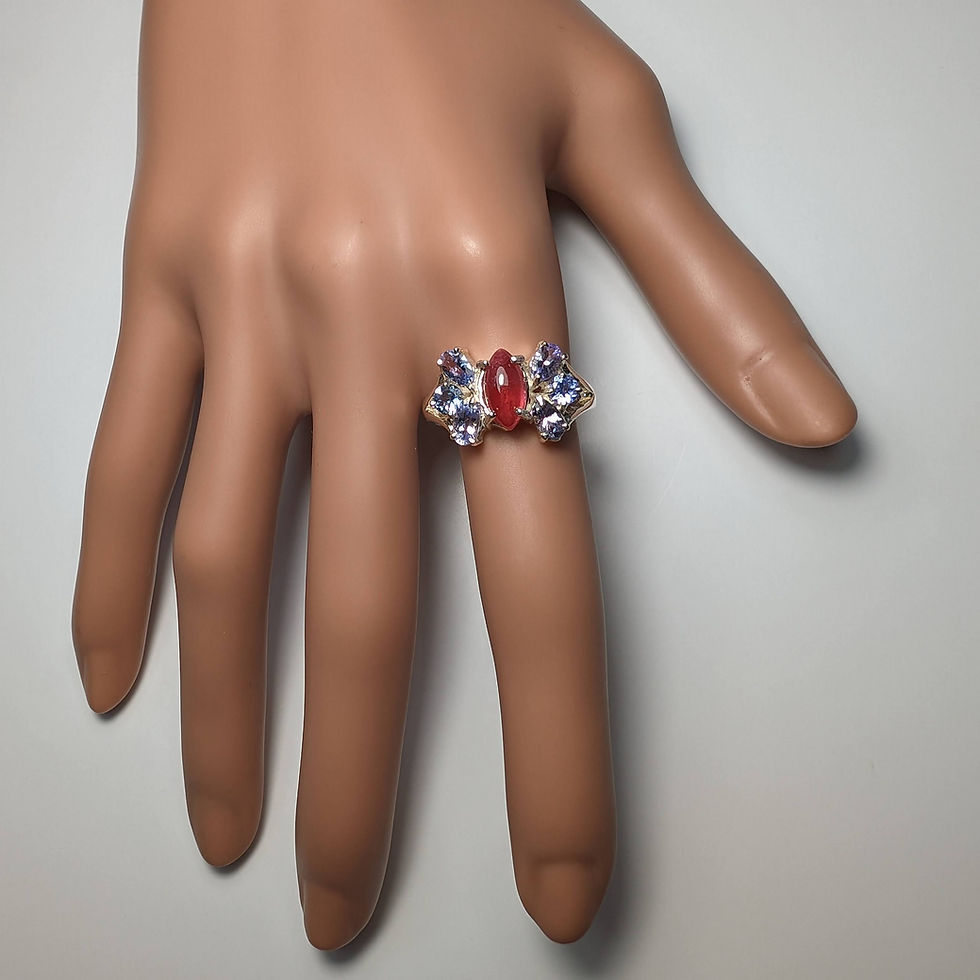 Thumbnail: 1.8ct Rare Natural Red Rhodonite 925 Silver/ Gold/ ring