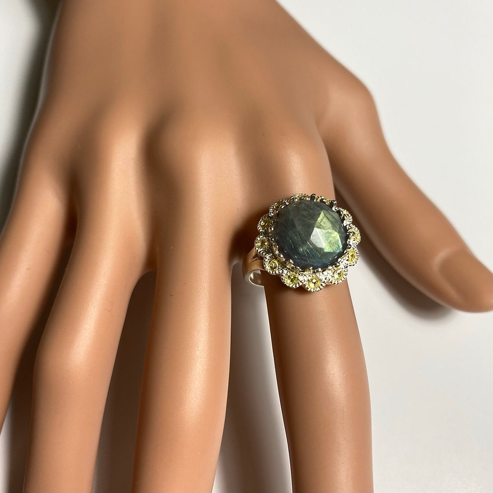 Miniature : 4.65ct Natural Labradorite 925 Silver / Gold/ Platinum ring