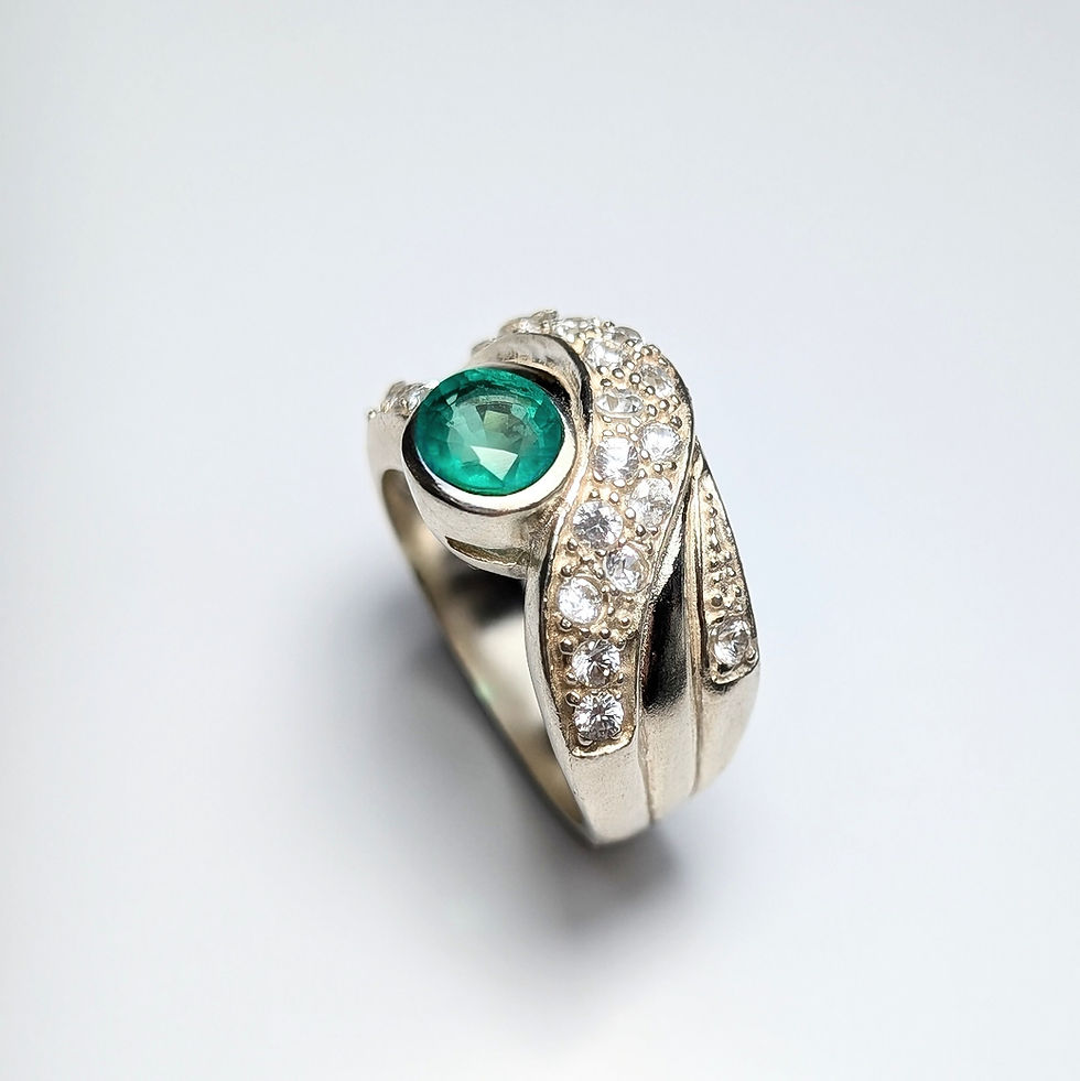 サムネイル： 0.8ct Natural Colombian Emerald and diamond 925 Silver / Gold/ Platinum ring