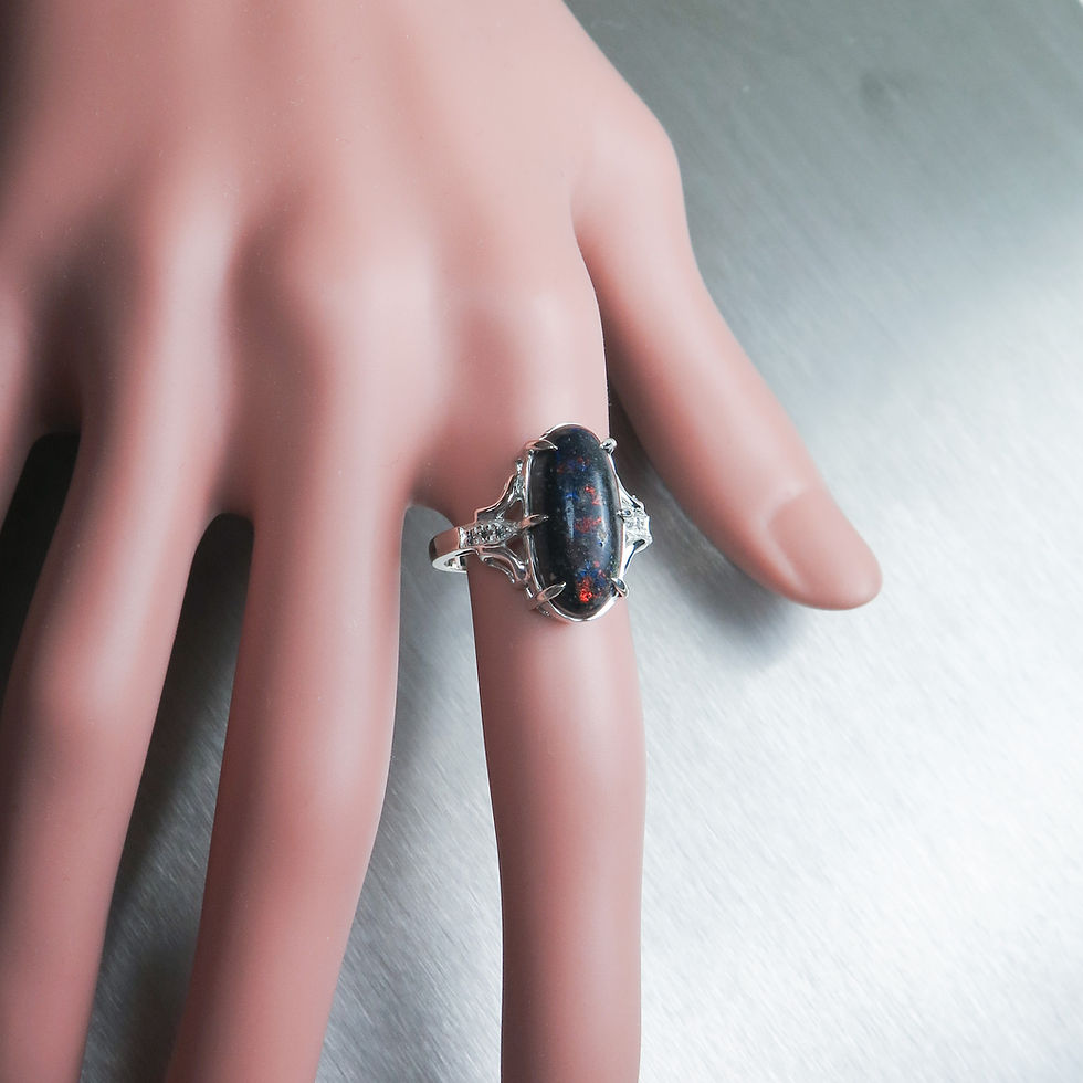 縮圖：5cts Natural Australian black Andamooka Matrix Opal 925 Silver ring
