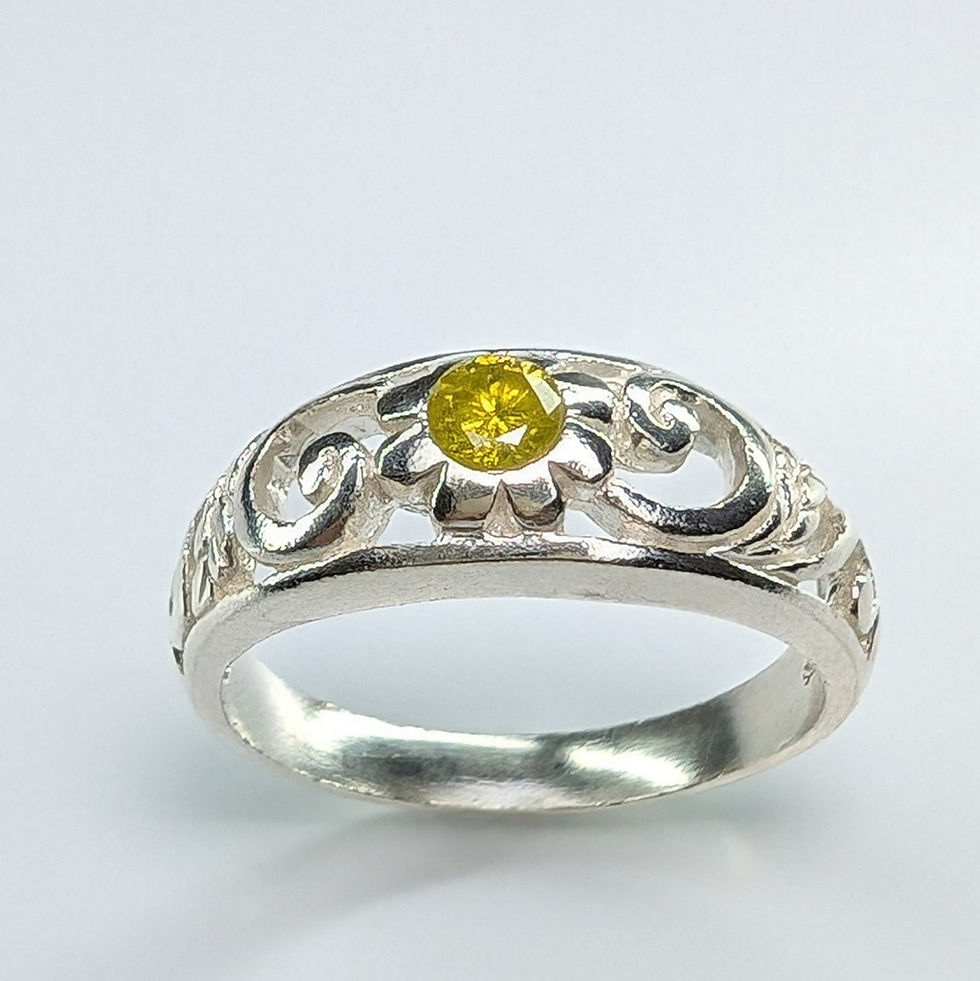 Miniature : Natural Yellow Diamond 925 Silver / Gold scroll unisex baroque ring