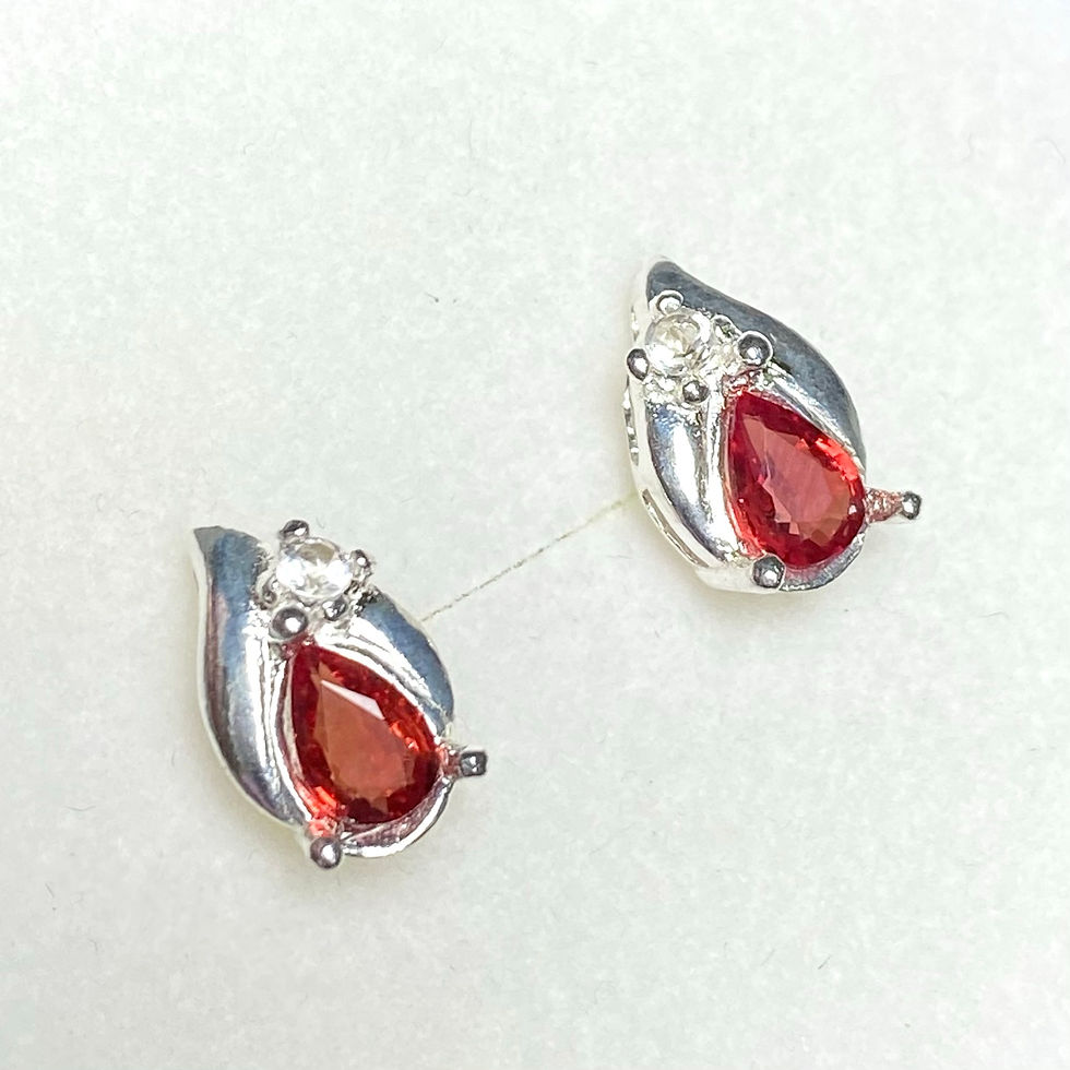 Thumbnail: 0.85ct Natural Red Sapphire Silver /Gold pear stud earrings