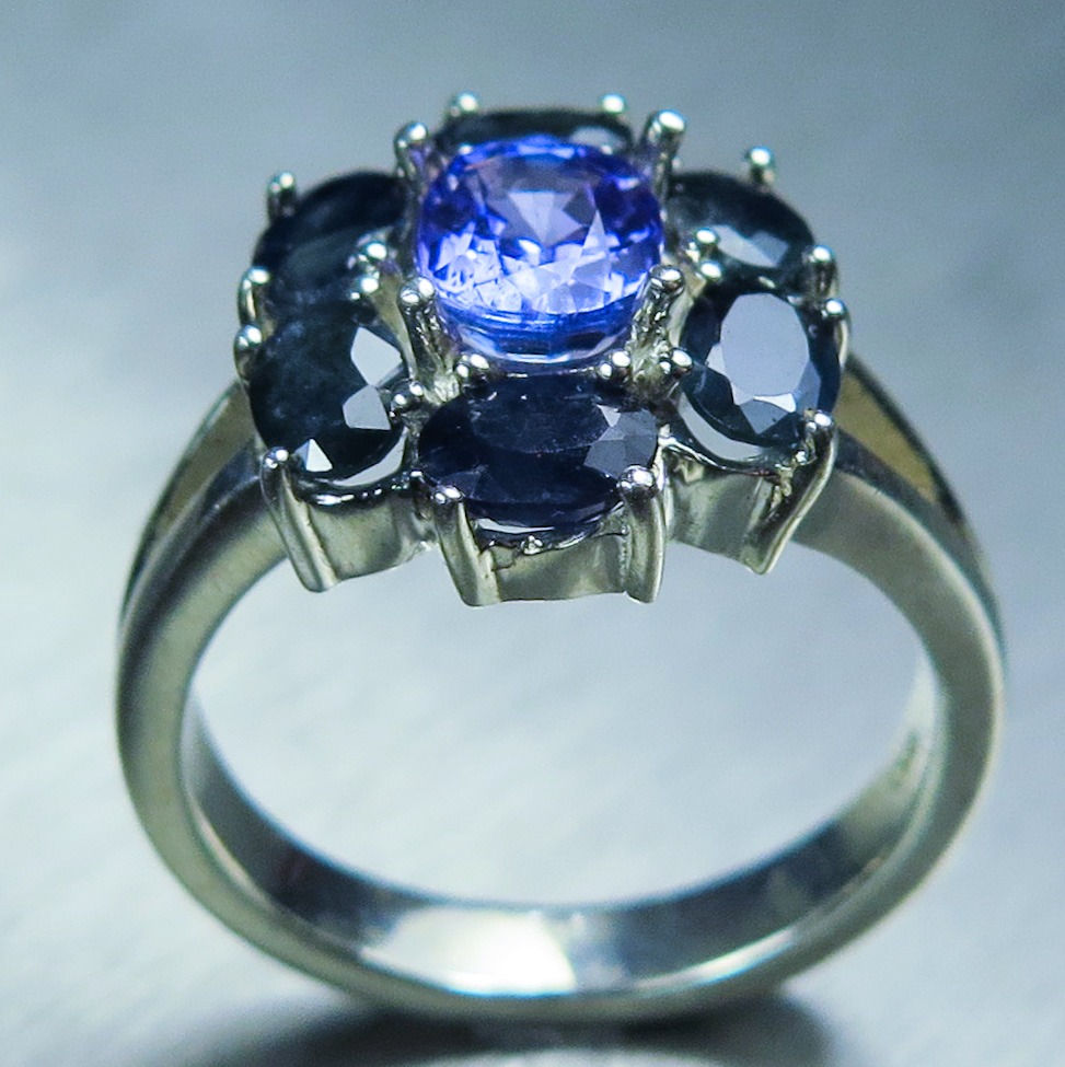 Miniature : Natural purple blue Tanzanite 925 Silver 9ct 14k 18k 375 585 750 Gold Platinum cocktail ring