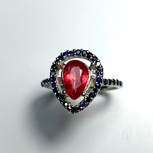 1.4ct Natural Red Rhodonite 925 Silver/ Gold/ ring