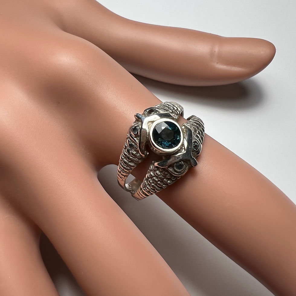 Miniature : 0.4ct Natural Blue parti Sapphire 925 Silver/ Gold unisex owl ring