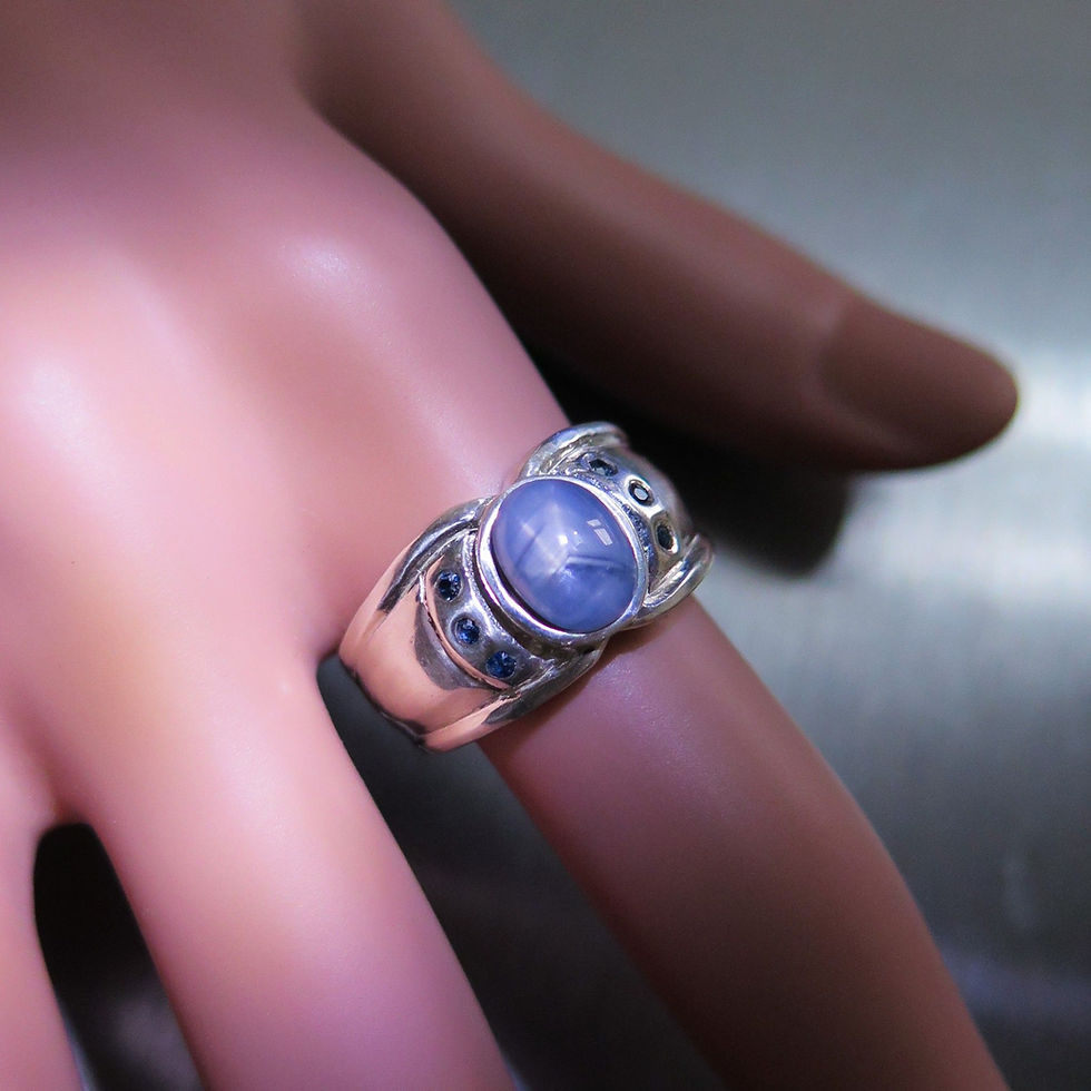 Миниатюра: Natural dolphin grey blue star Sapphire 925 Silver 9ct 14k 18k 375 585 750 Gold 950 Platinum unisex mens ring