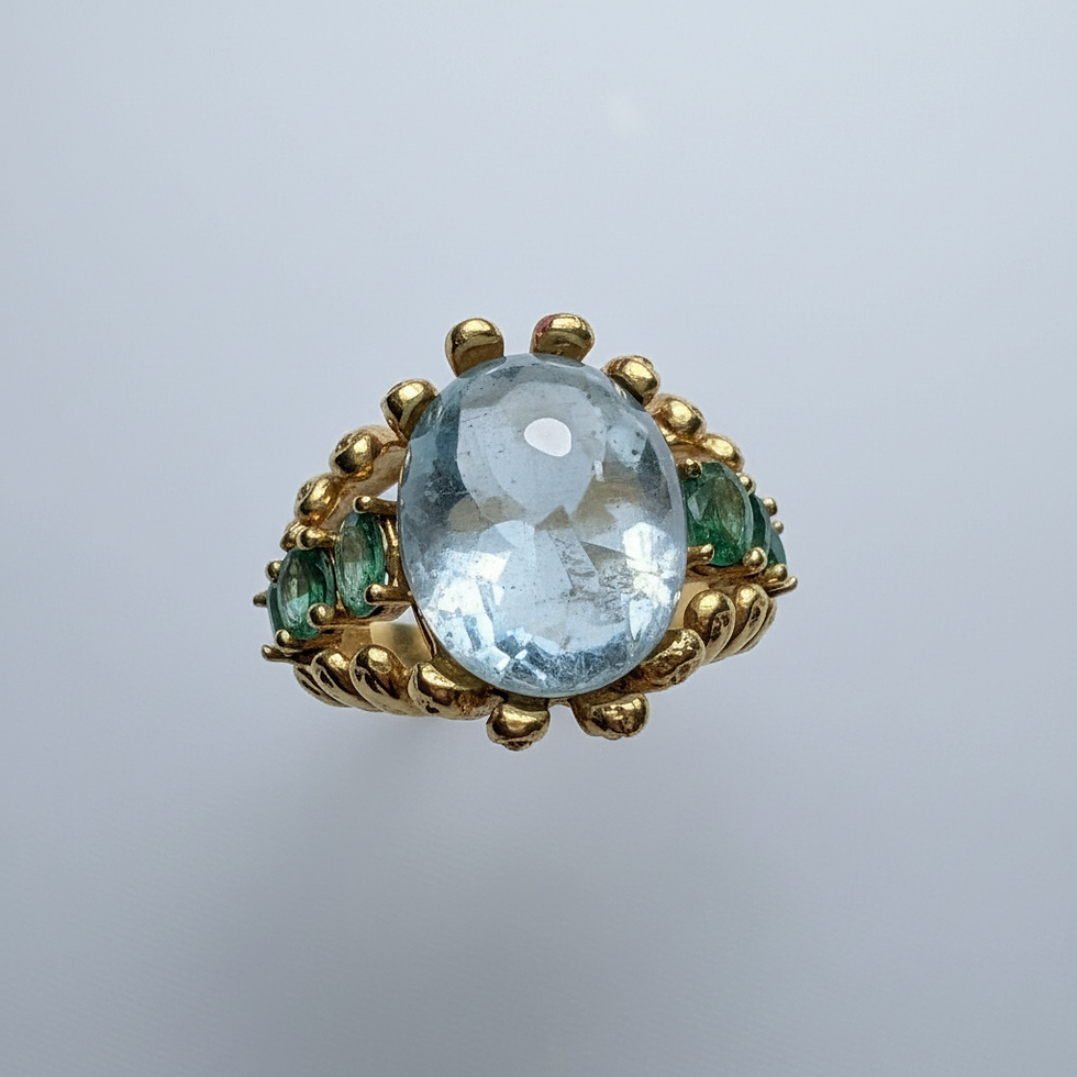 Miniatura: 8.47ct Natural Auqmarine & emerald unisex ring 925 Silver, Gold, Platinum