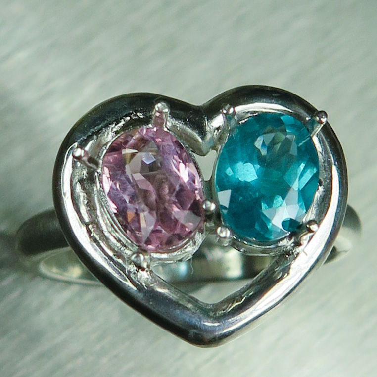 Миниатюра: Natural Apatite & Tourmaline 925 Silver / Gold/ Platinum ring