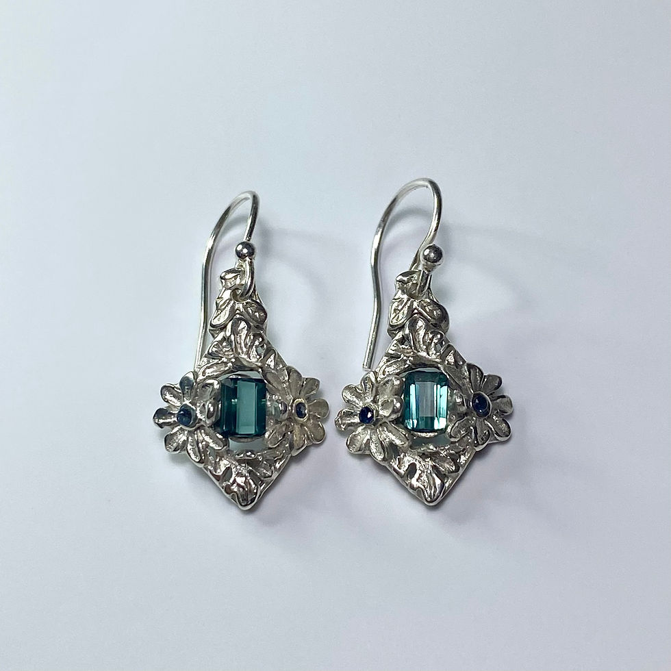 Miniatura: 0.7ct Natural Indicolite Blue Tourmaline Silver /Gold floral drop earrings
