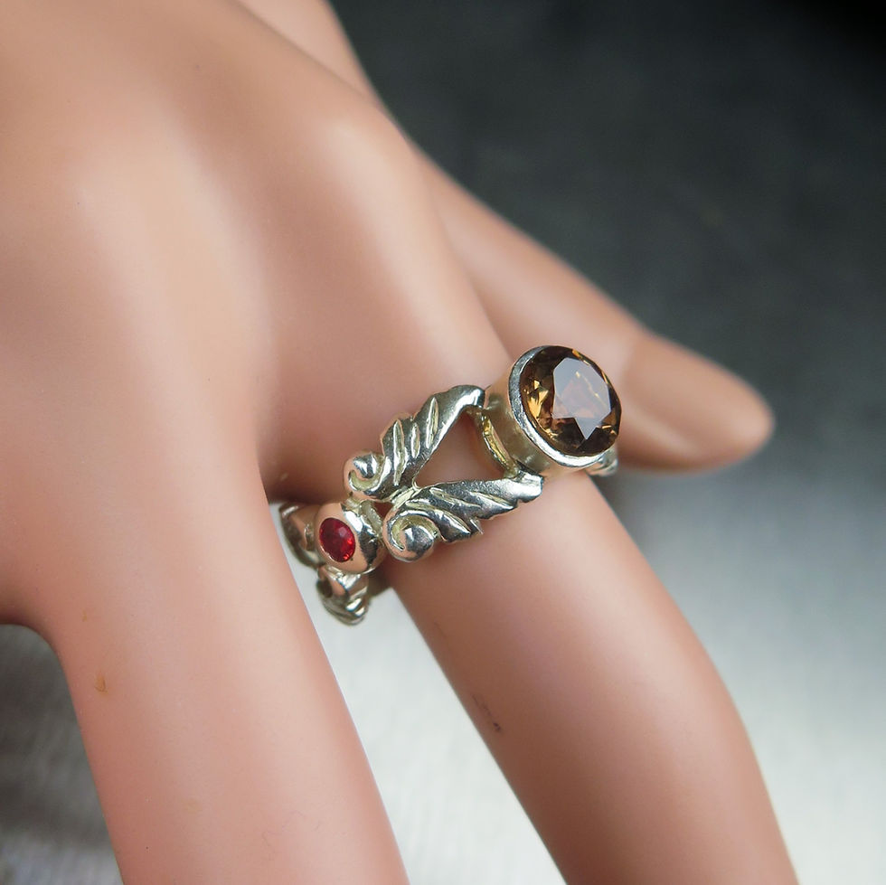 Miniatura: Natural round cut Imperial topaz brown orange yellow 925 Sterling silver 9ct 14k 18k 375 585 750 Gold Platinum ring