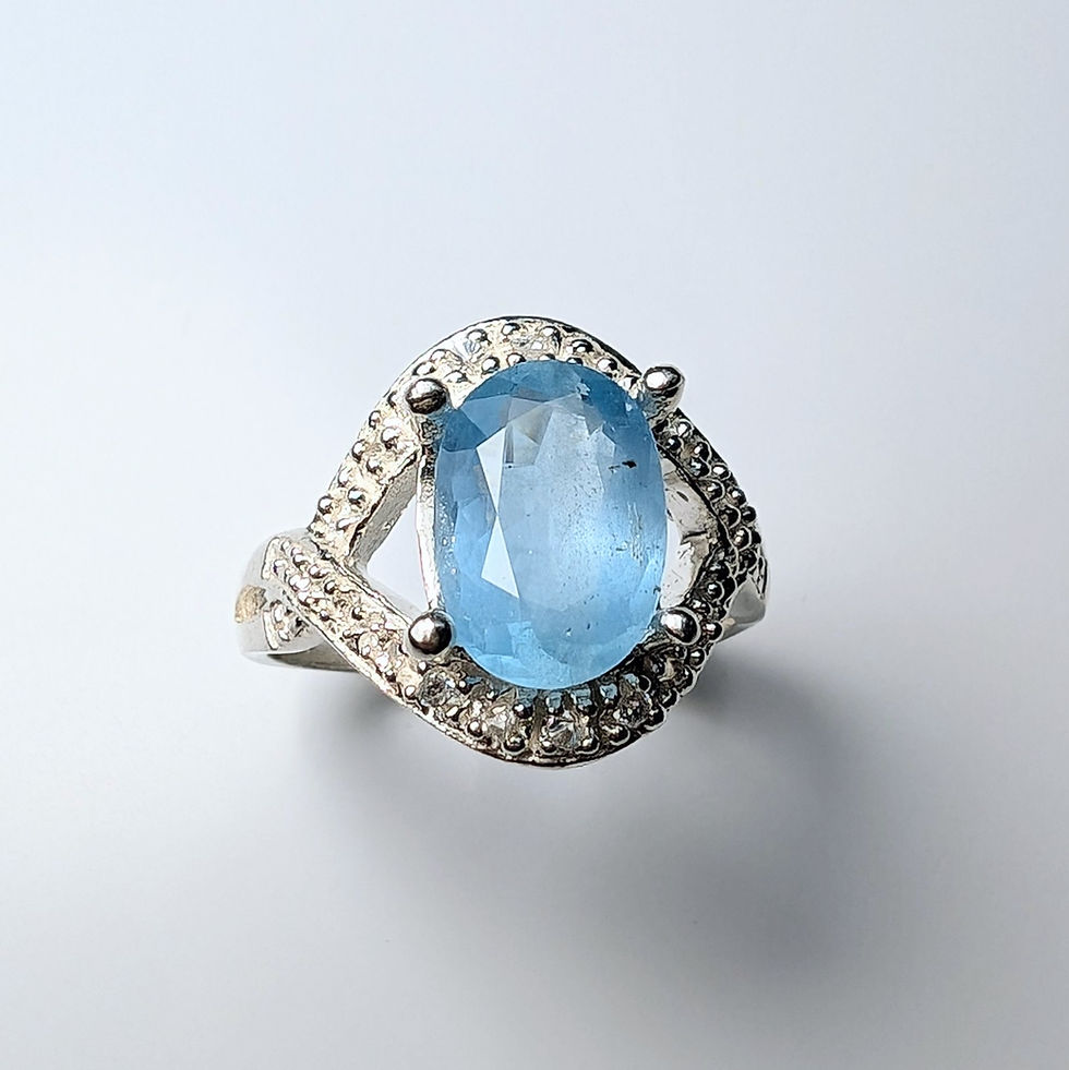 縮圖：2.2cts Aquamarine Vorobyevite Alkali Beryl Silver/ Gold /Platinum ring