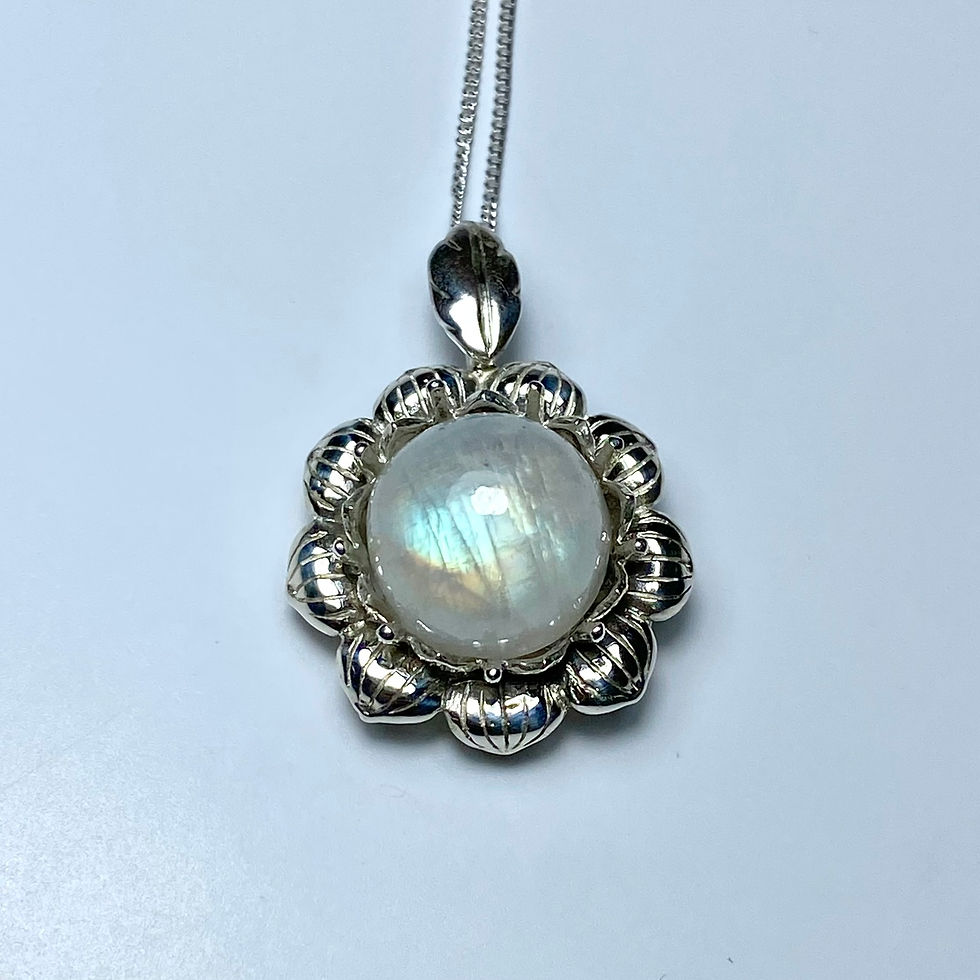 Natural rainbow moonstone 9ct 14k 18k 22k 375 585 750 Gold Platinum sunflower pendant