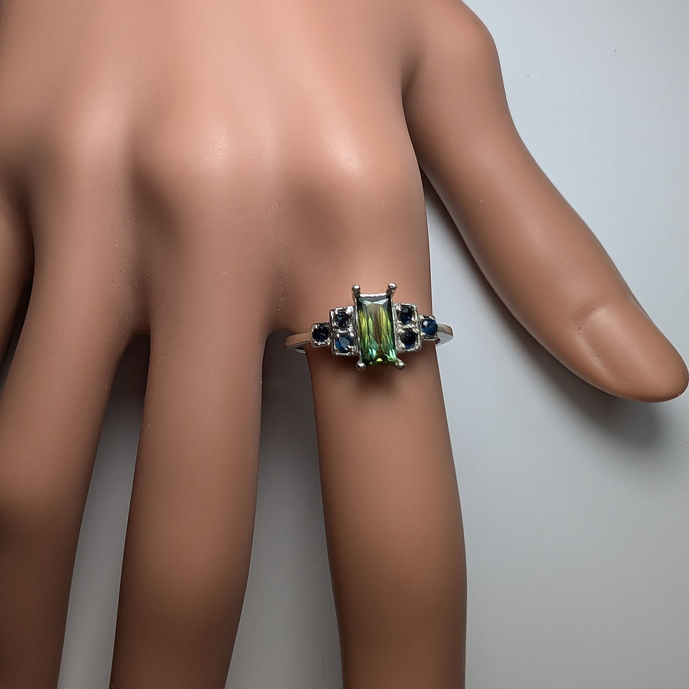Миниатюра: Certified Natural Unheated Parti Blue Green Sapphire scissor 925 Silver/ Gold engagement art deco ring