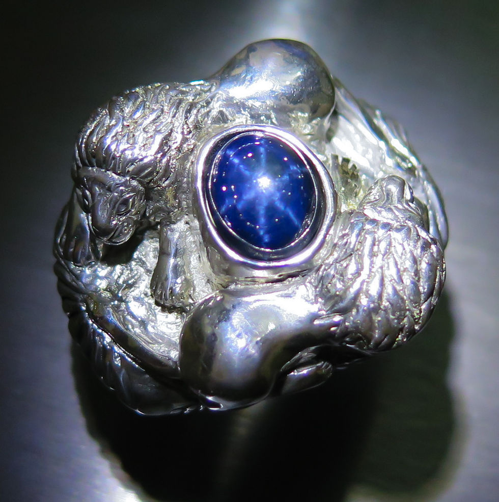 Miniatura: Natural royal blue star Sapphire 925 Silver 9ct 14k 18k 375 585 750 Gold 950 Platinum unisex lion male ring