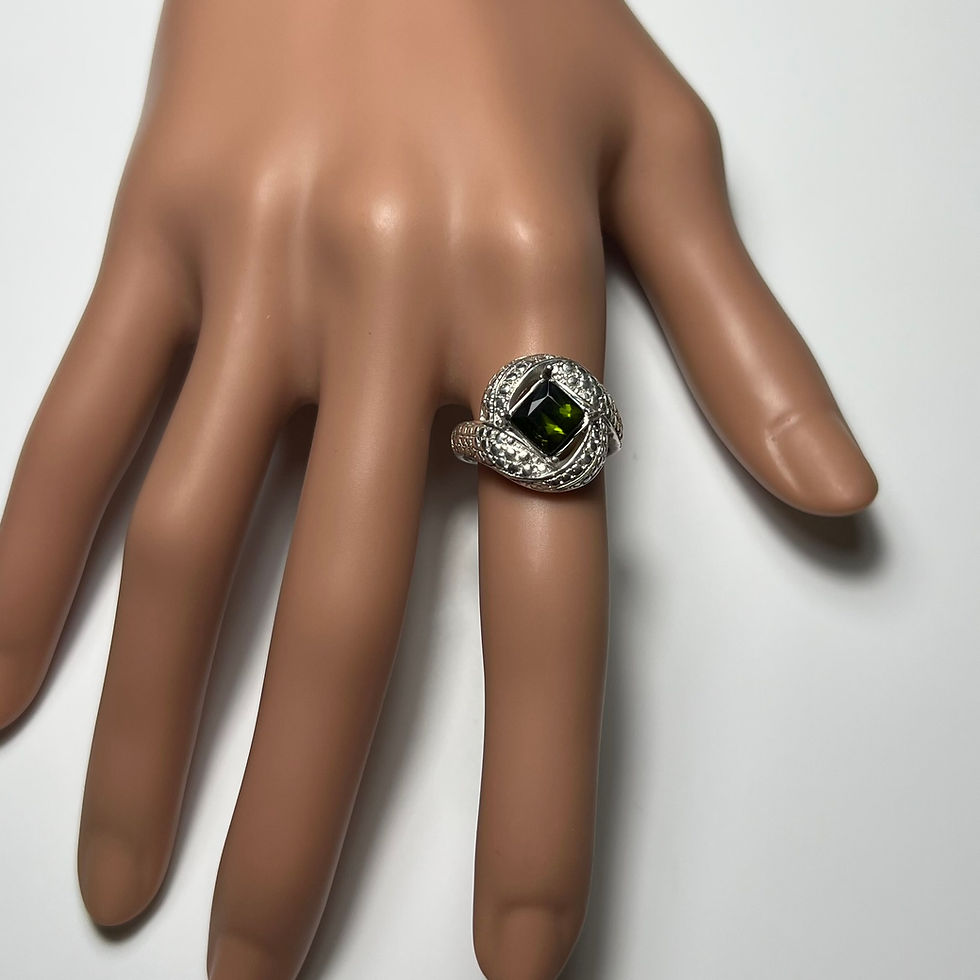 縮圖：1.55ct Natural Green tourmaline 925 Silver / Gold/ solitaire ray pattern ring