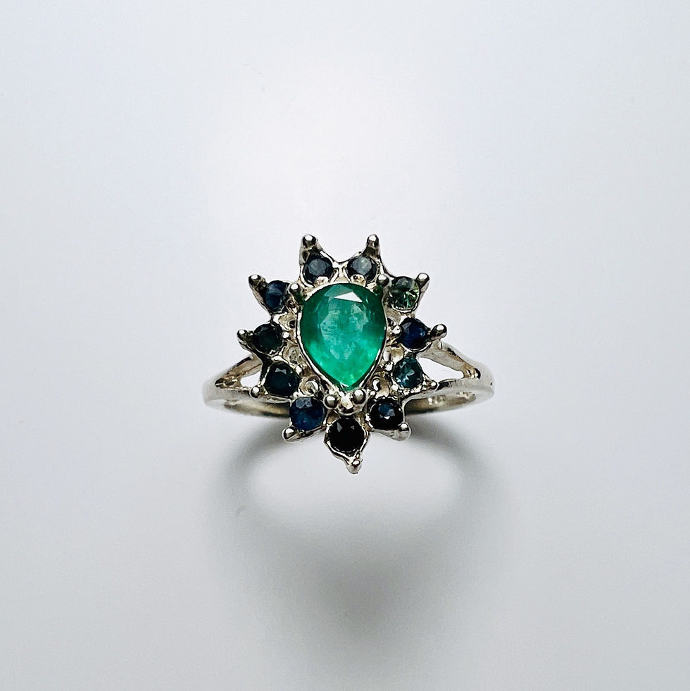 縮圖：0.35cts Natural Green Emerald 925 Silver / Gold/ Platinum heart ring