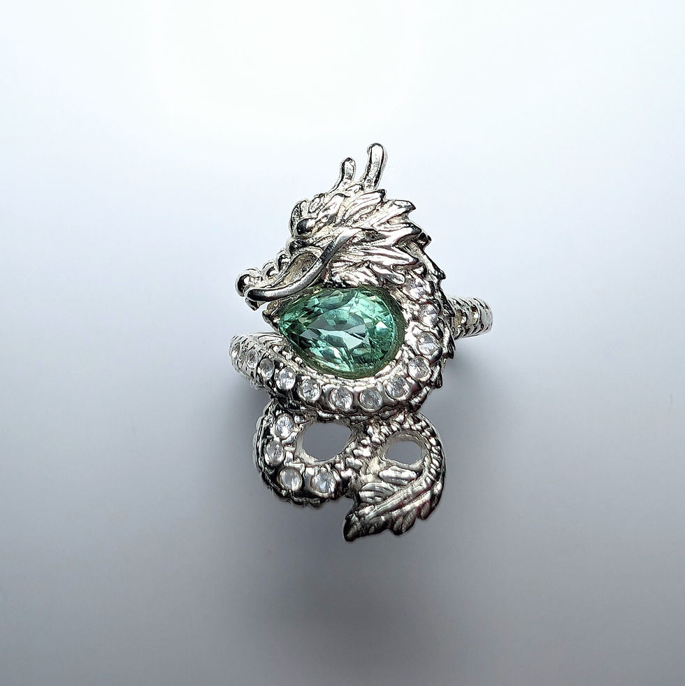 縮圖：1ct Natural Paraiba tourmaline Silver / Golden / Platinum year 2024 Wood Dragon ring 龙
