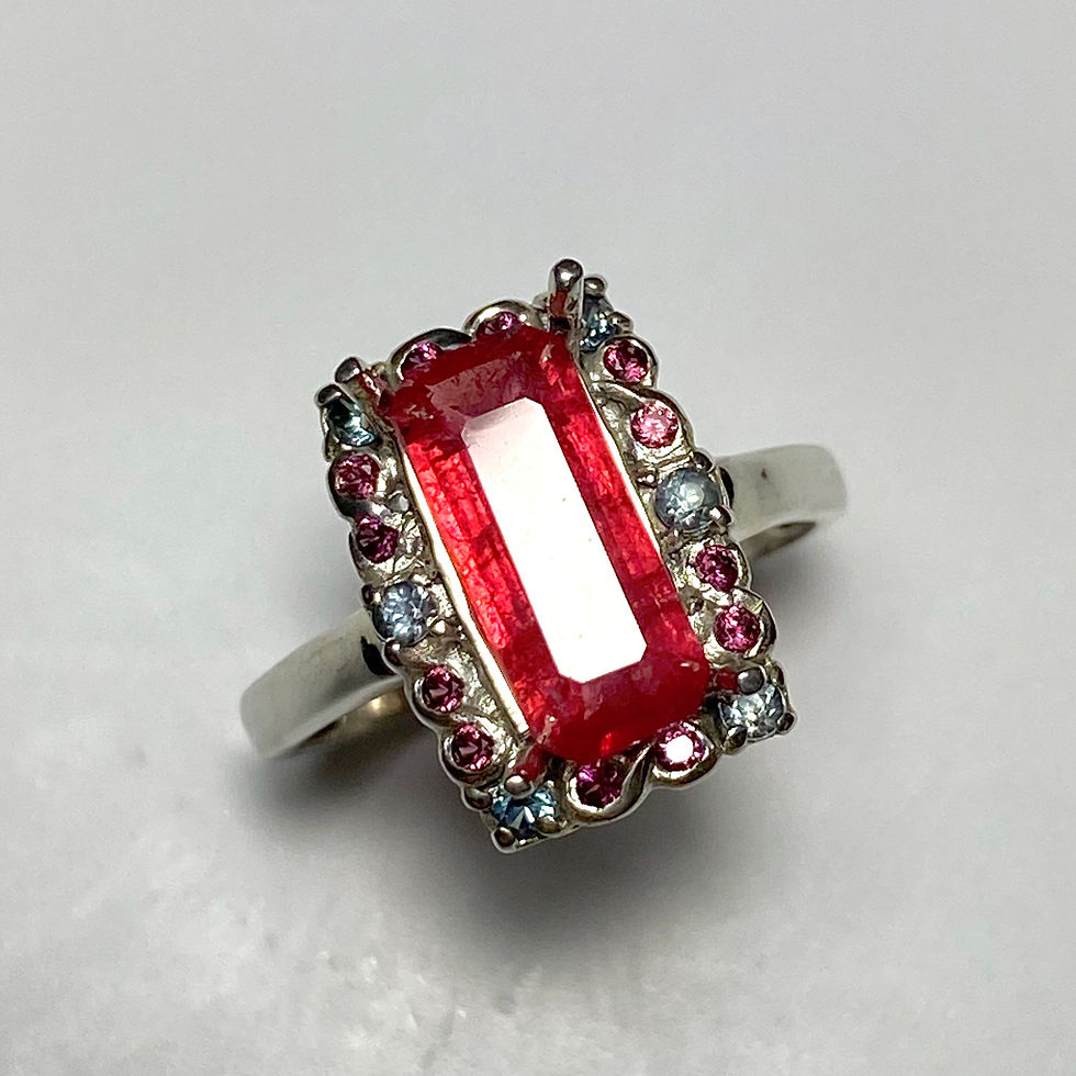Miniature : Rare 2.25ct Natural Red Rhodonite 925 Silver/ Gold/ ring