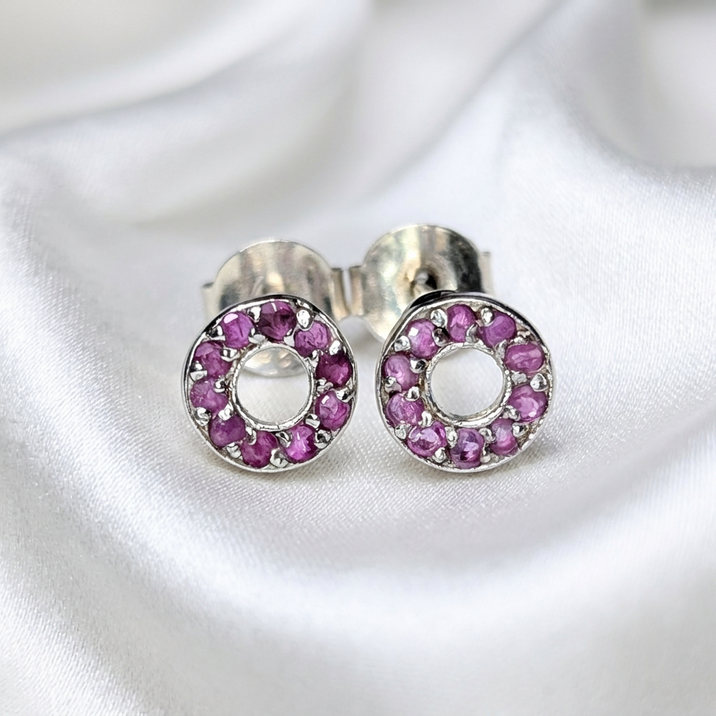 Natural red ruby stud earrings Silver, Gold, Platinum