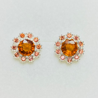 2.45ct Natural Hessonite Silver /Gold stud earrings cluster halo