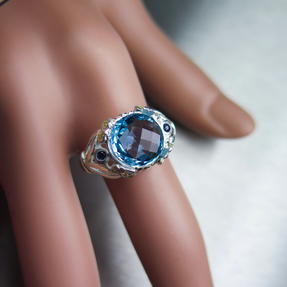 Miniatura: 4.30ct Natural Swiss Blue Topaz 925 Silver / Gold/ Platinum ring