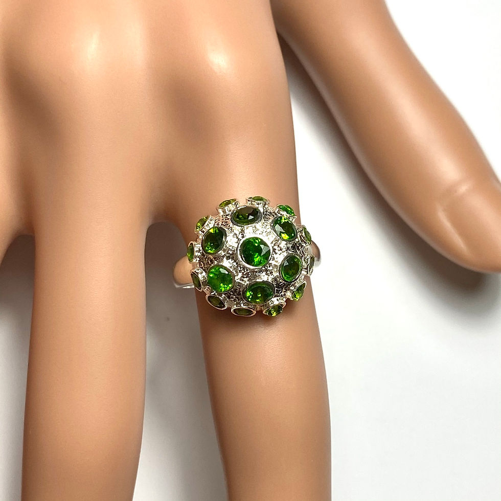 縮圖：Natural Chrome Diopside 925 Silver / Gold sea urchins virus molecule unisex ring