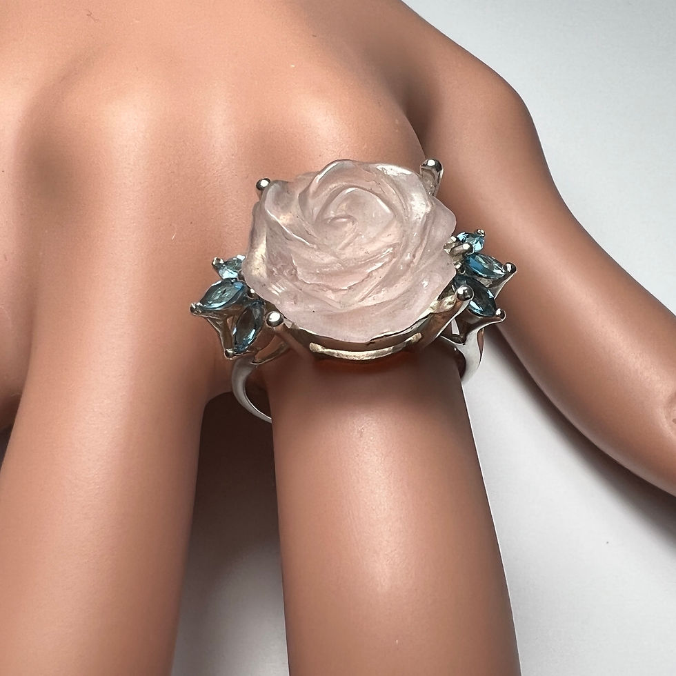 Natural Pink Rose quartz floral ring 925 Silve, Gold, Platinum