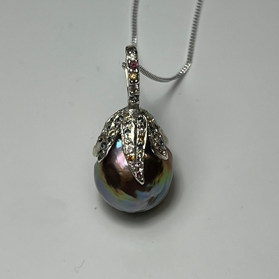 縮圖：Certified Cultured Metallic luster Edison freshwater pearl Silver / Gold pendant