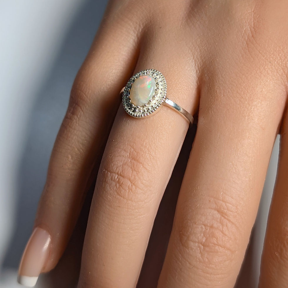 Thumbnail: 0.75ct Natural Australian Lightning ridge white opal 925 Silver / Gold ring